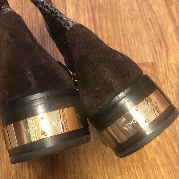 Vince Camuto Witty 2 Snake Embossed Moto Boots in Dark Brown and Gold Size 8.5 - Picture 10 of 12